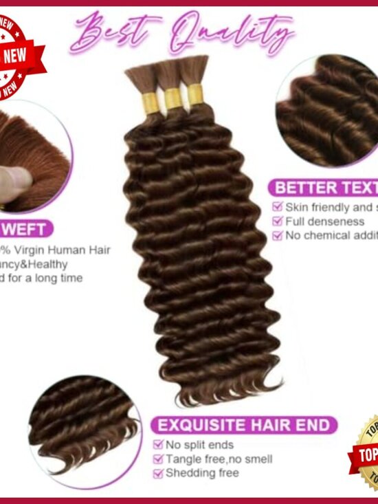 20 Inch Deep Wave Human Hair Extensions for Boho Braids No Weft main image 5
